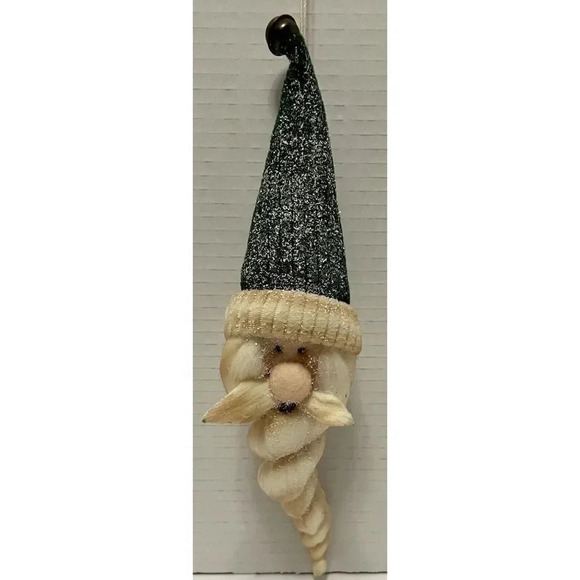 Santa‎ Christmas With Green Hat, Snow & Twisted Long Beard Ornament 11.5” L - Picture 1 of 2